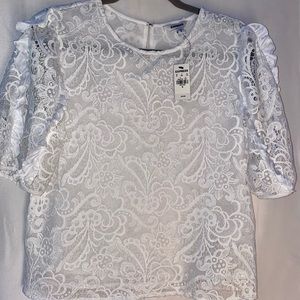 Lace ruffle puffy sleeve top